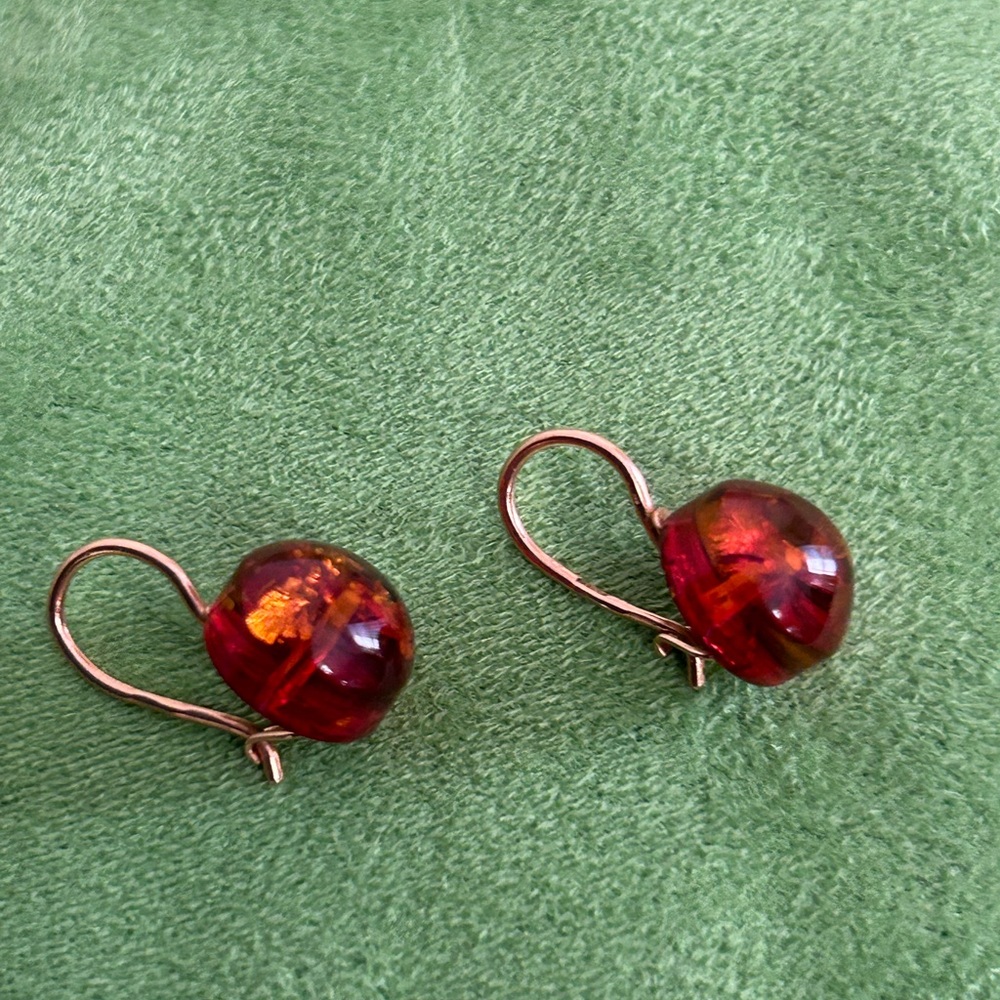 Genuine gold and amber earrings